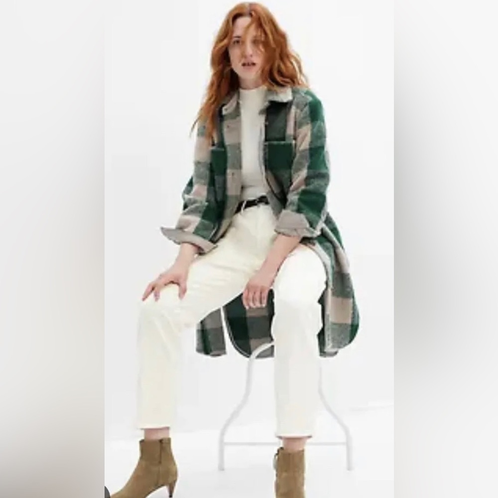 NWT GAP Green plaid oversized shirt jacket